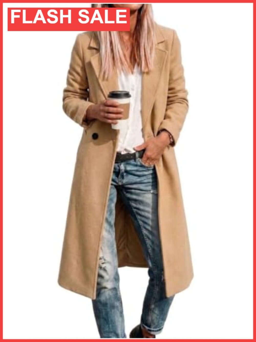 Long Wool Coat Women Fall Winter Peacoat Button Front Notch Lapel